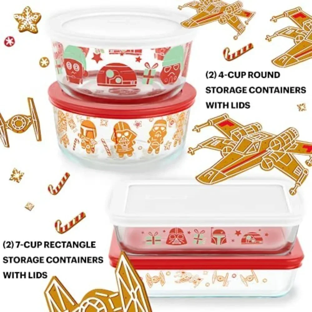 Pyrex Star Wars Holiday Edition Glass Storage Set 8 Piece - Picture 2 of 9